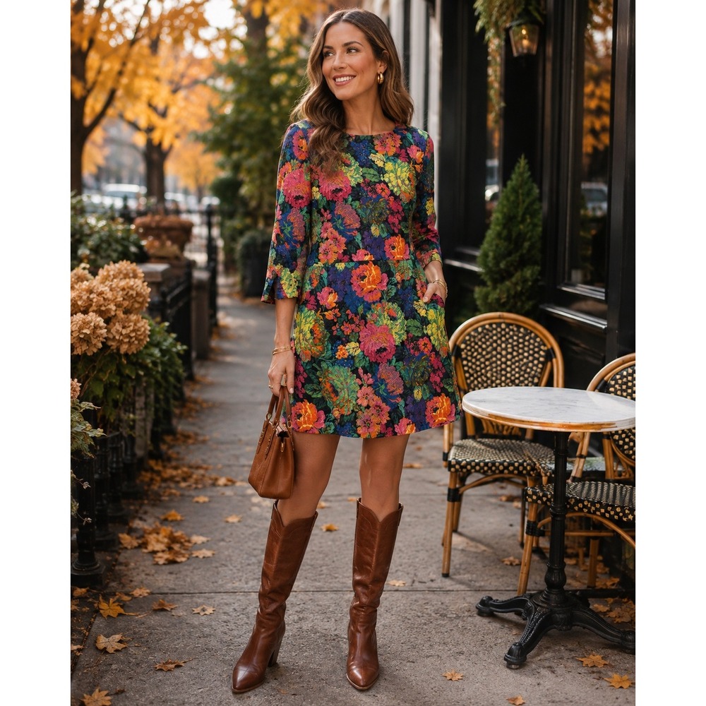 Anthropologie HD in Paris Floral Tapestry Shift Dress Boho Whimsy Chic Sz L